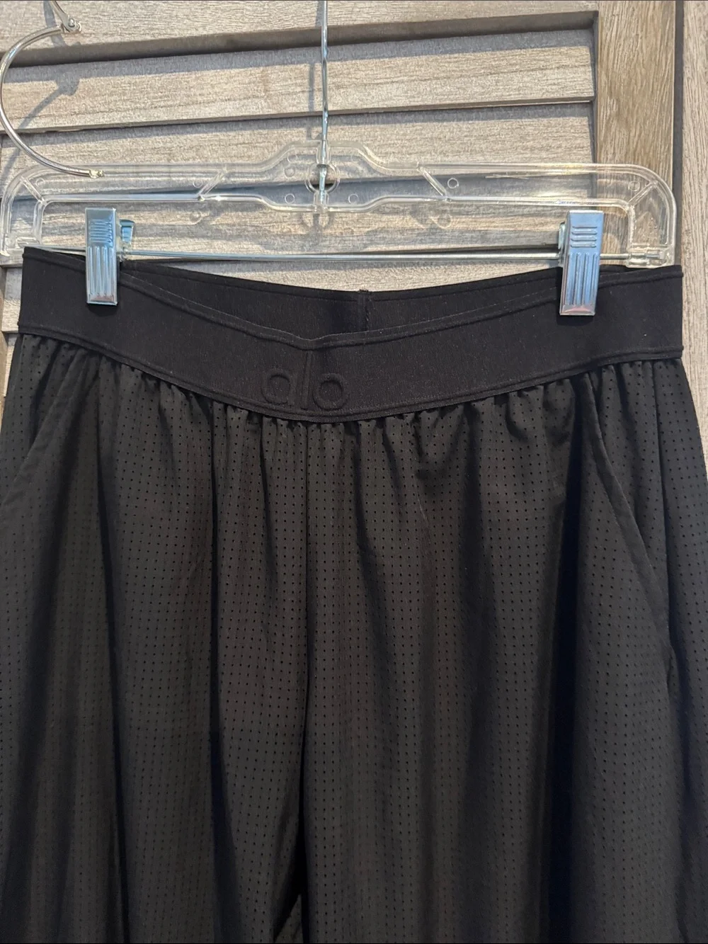 ALO Yoga Black Flow Mesh Mirage Wide-Leg Trouser